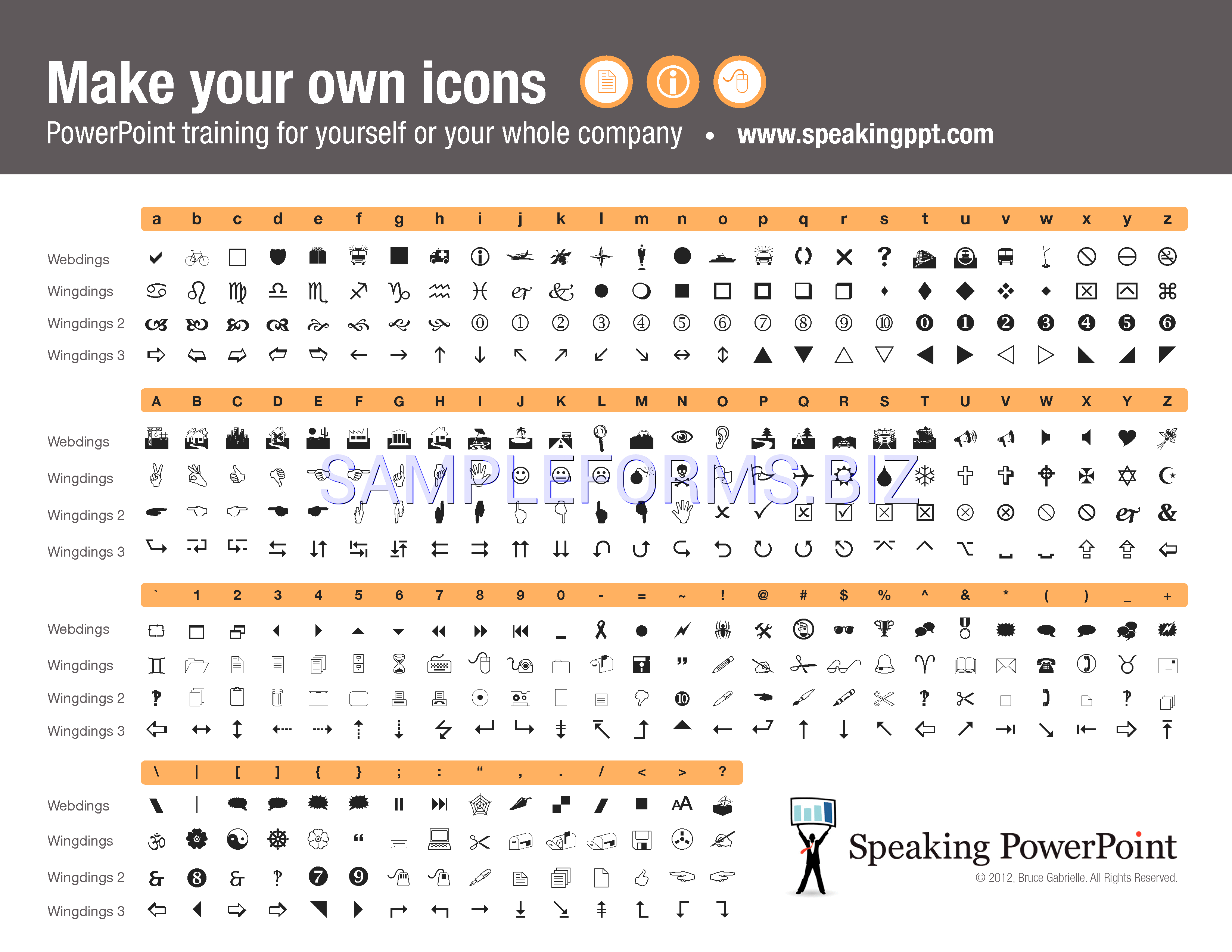 Preview free downloadable Wingdings Webdings Character Map in PDF (page 1)